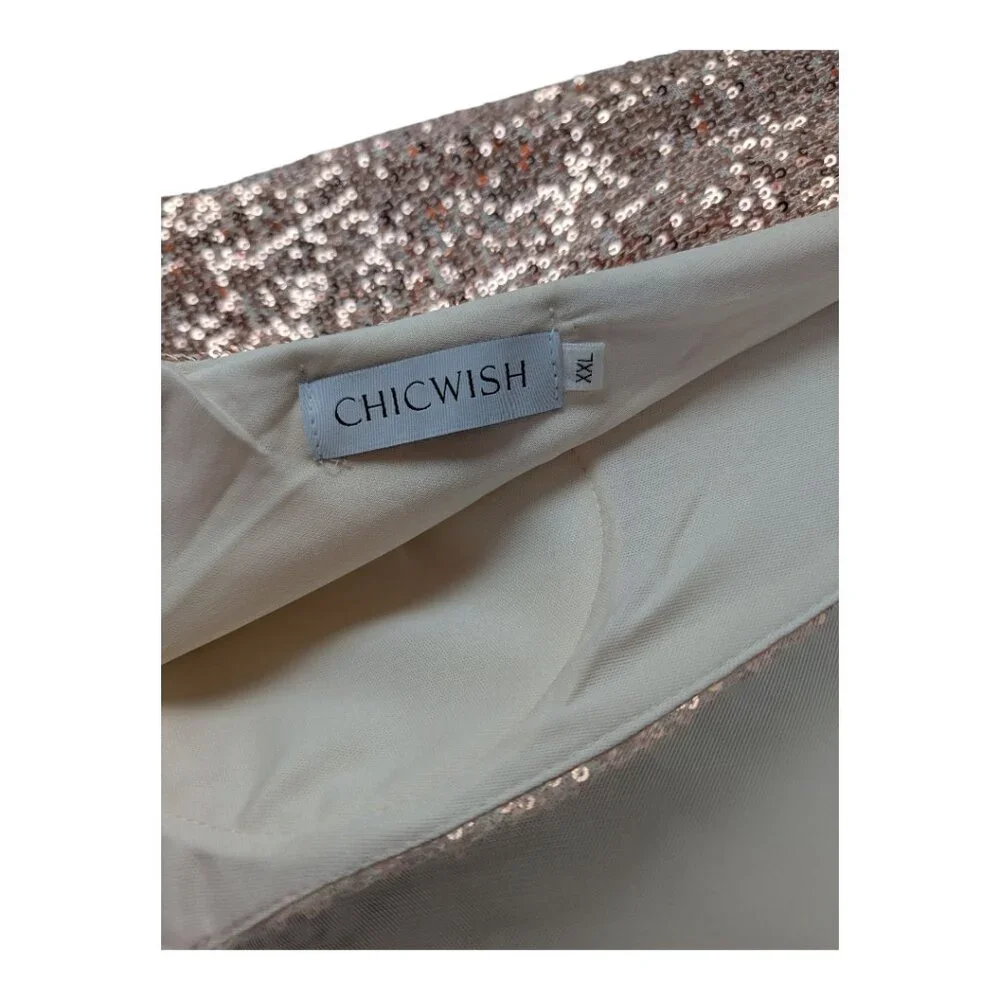 Chicwish | Cape Sleeve Mesh Insert Sequined Gown | Champagne | XXL - Picture 6 of 14